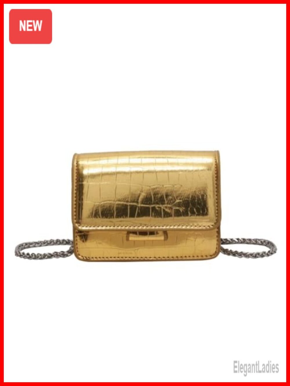 Metallic Silver PU Leather Mini Crossbody Clutch Evening Purse